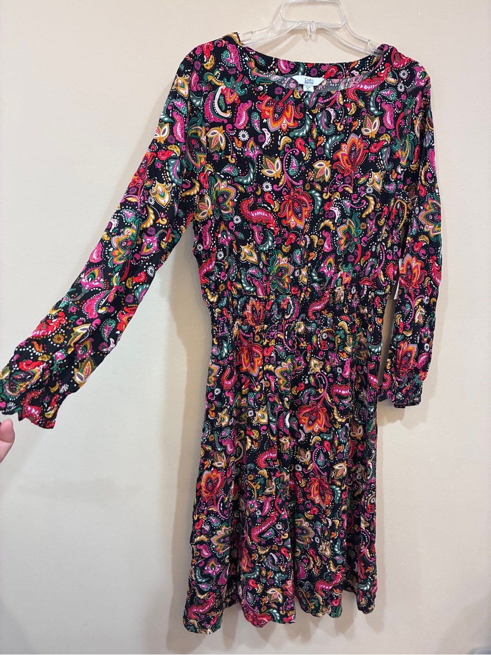 croft & barrow Black Paisley Multi-Color Long-Sleeve Dress